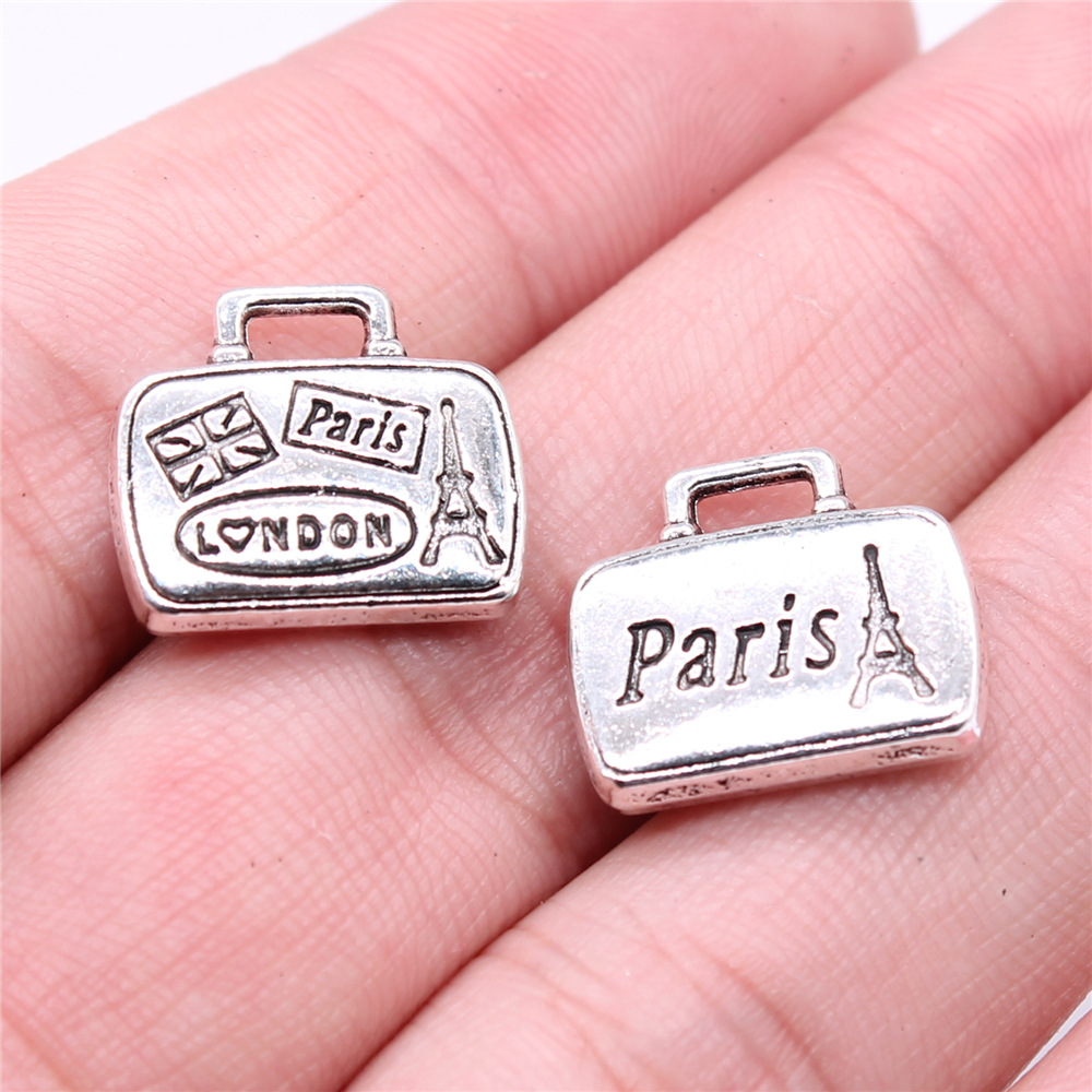 Jewelry Making London - WYSIWYG 5ชิ้น16x14มม. สีเงินโบราณของที่ระลึกท่องเที่ยวปารีสกระเป๋าลอนดอนจี้เสน่ห์สำหรับการทำเครื่องประดับ DIY