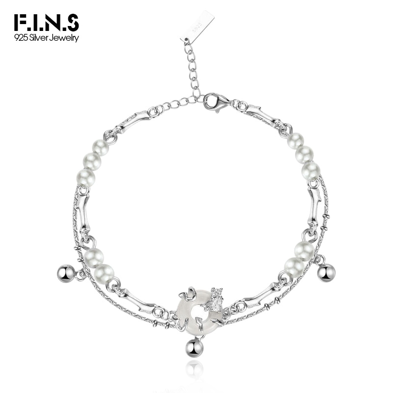 Lobster Clasp Silver - F.i.n.s สไตล์จีน S925แท้กำไลข้อมือหยกเงินแท้ทำด้วยมือเปลือกหอยมุกโซ่คู่เครื่องประดับชั้นดี